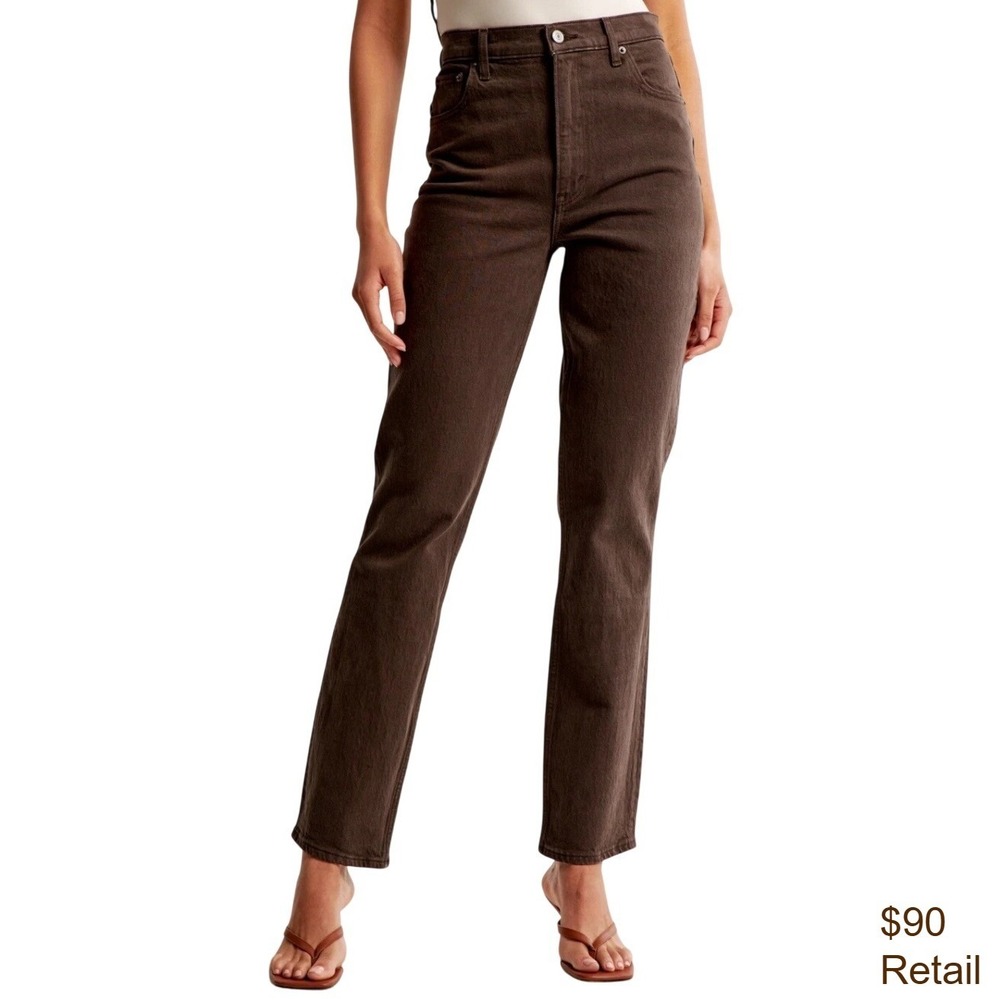 ABERCROMBIE & FITCH Curve Love Ultra High Rise 90s Straight Jean 28/6R Brown NEW